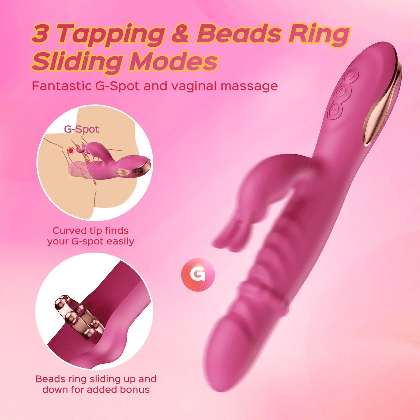 Elika - Tapping Rabbit Vibrator with Sliding Beads Ring